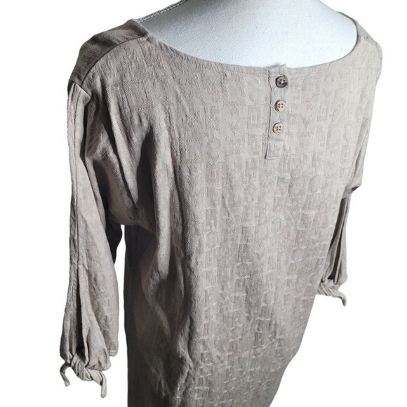 Garnett‎ Hill Dress Tan Midi Womens Size 12 Embossed Tie Sleeves - Picture 4 of 11